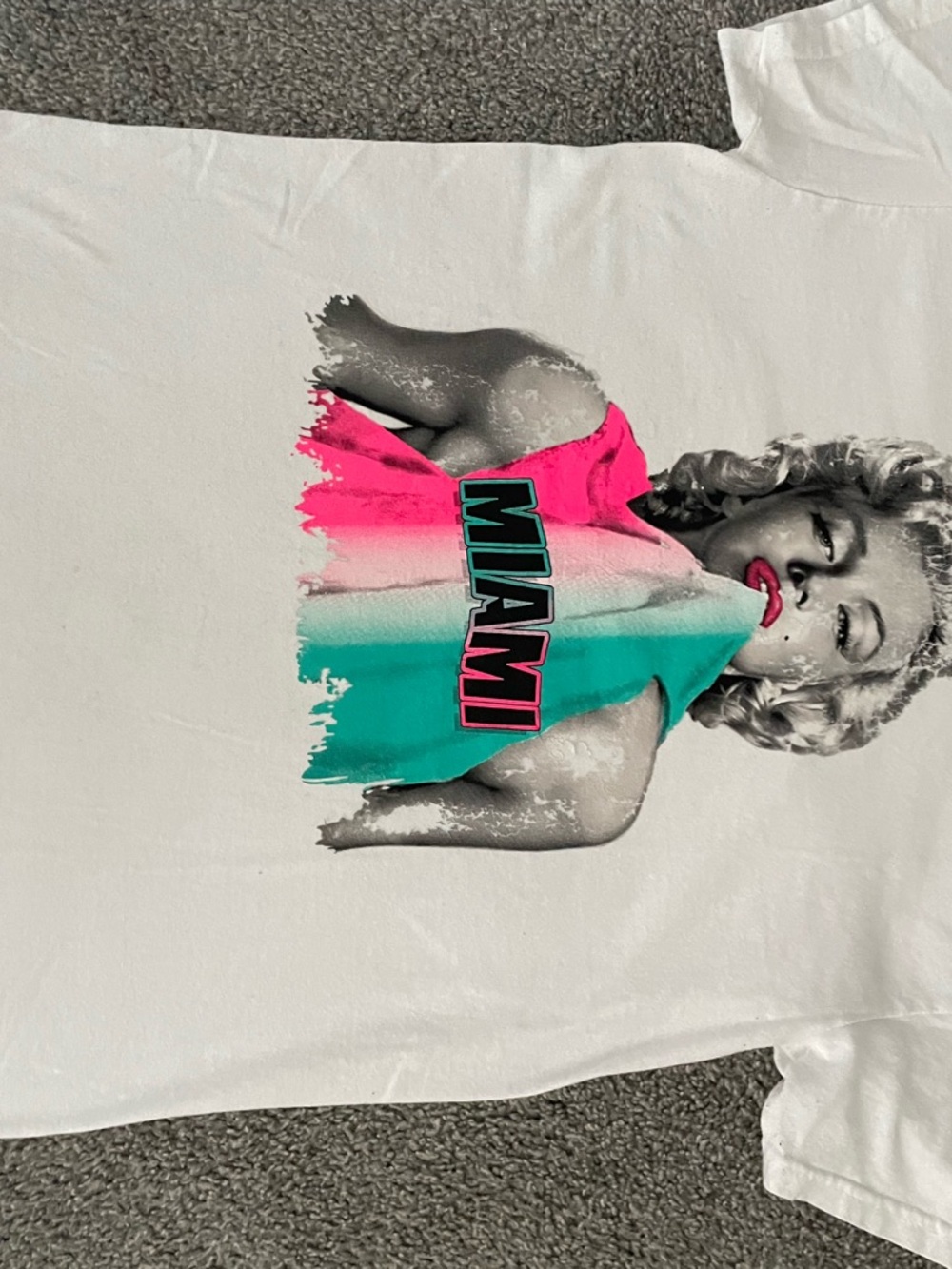 Marilyn Monroe White Tee with Pink and Teal Miami Graphic